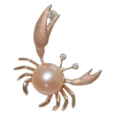 Crab Pendant with pink pearl