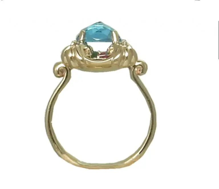 Blue Topaz Ring (DaVinchi Cut) with Rubies & Emeralds