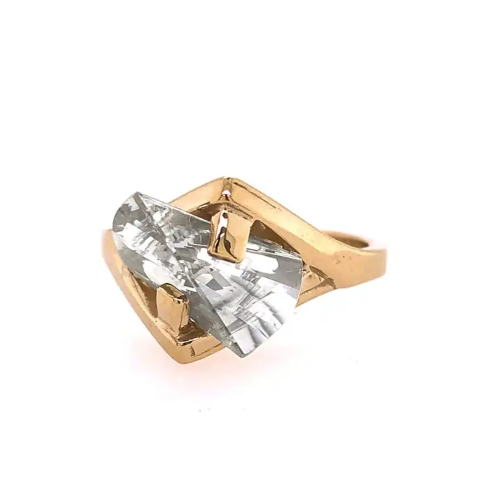 Yellow Gold White Sapphire ring front