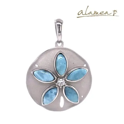Sand Dollar Pendant with Larimar and White Topaz