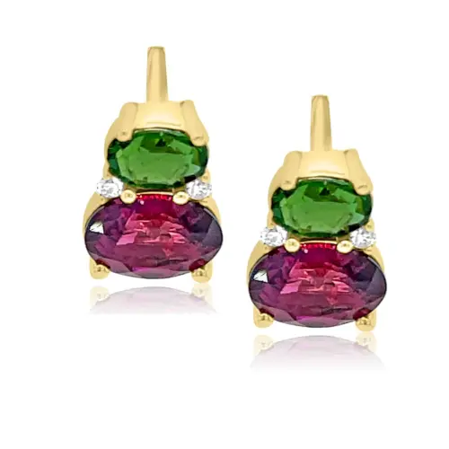 Garnet (Natural Grape) & Tourmaline (Green) & Diamond Earrings