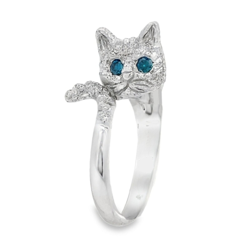 Sparkle Cat with irradiated blue diamond eyes in 14 Karat yellow Gold by Gold In Art