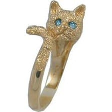 Cat in Yellow Gold with Blue Diamond Eyes