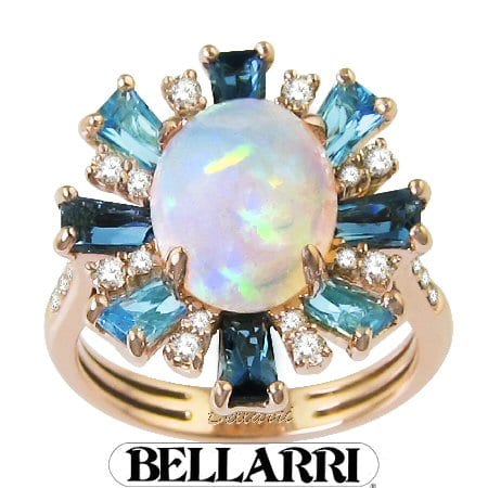 Opal Ring with Blue Topaz & Diamonds