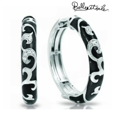 Black "Royale" Hoop Earrings in Sterling Silver by Belle Etoile