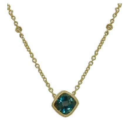Blue Topaz Necklace (London Blue) in 14 karat yellow gold - GoldInArt.com