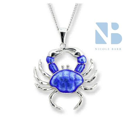 Large Silver Plate And Enamel Crab Pendant Necklace 
