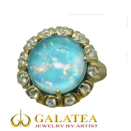 Blue Topaz Ring with Momento Opal