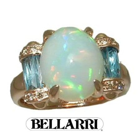 Opal Ring with 0.12 cttw. Diamonds and 1.55 cttw. Blue Topaz