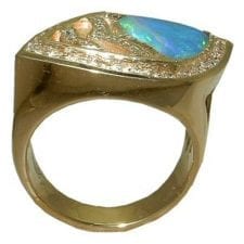 Opal Ring (Black) with 0.60 cttw. diamonds in 14 Karat Yellow Gold
