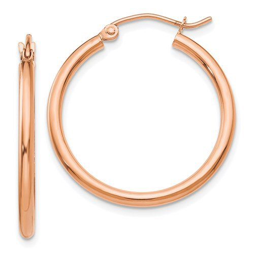 14 karat rose gold hoop earrings, 2 mm tube 1" diameter.