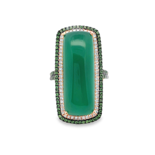 Onyx (Green), Garnet (Tsavorite), & Diamond Ring