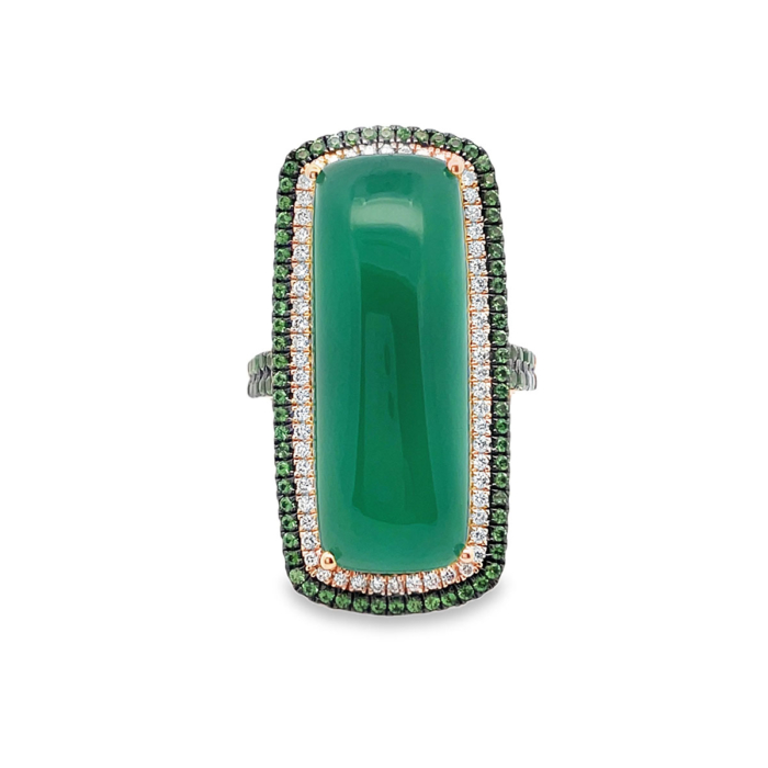 Onyx (Green), Garnet (Tsavorite), & Diamond Ring