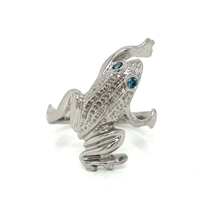 White Gold Frog with Irradiated Teal Diamond Eyes
