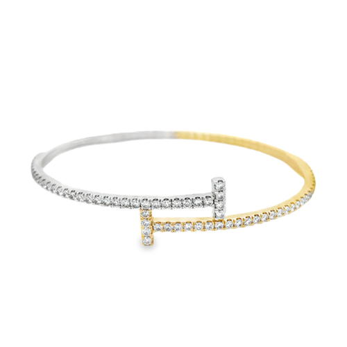 1.45 cttw. Diamond (Two Tone) Bangle Bracelet