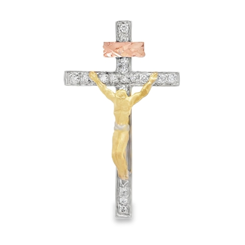 .13 cttw. Diamond Crucifix (Tri Tone) Pendant by Gold in Art