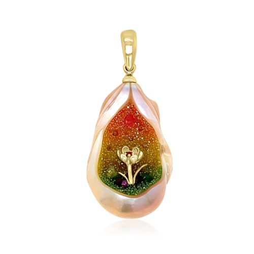 Mother of Pearl & Druzy (Multicolored) Pendant Front