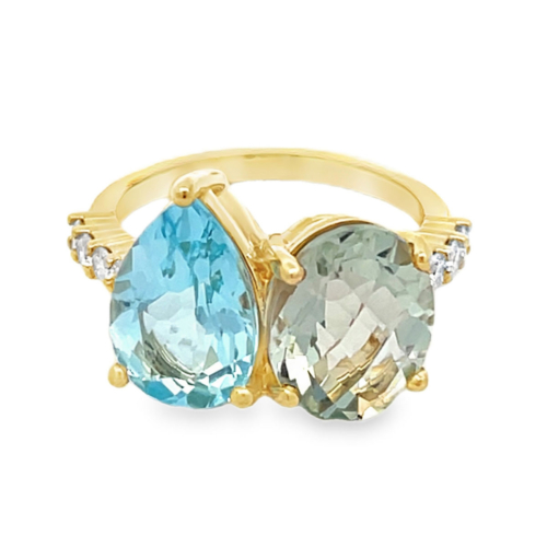 Blue Topaz, Prasiolite, & Diamond Ring