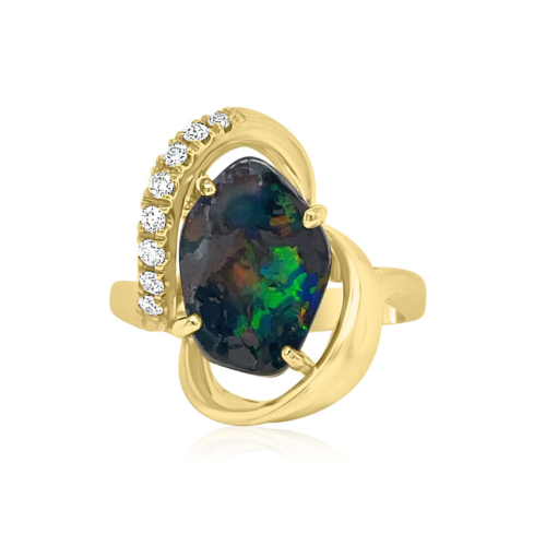Opal (Natural Boulder Australian) & Diamond Ring