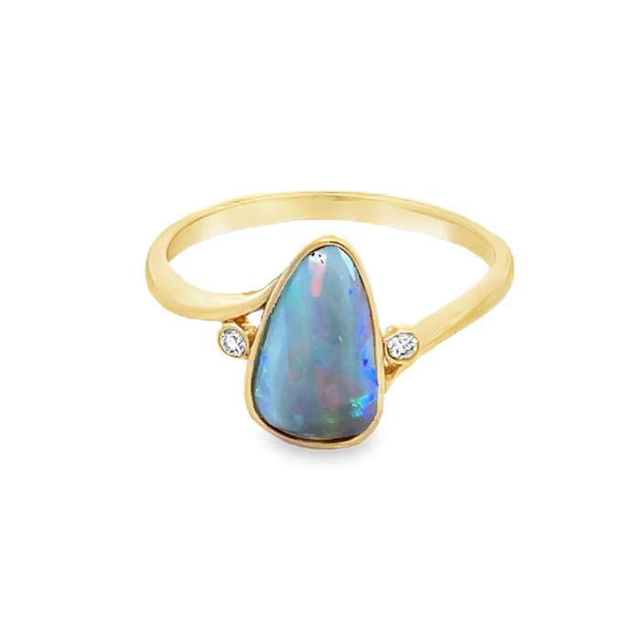 Opal (Natural Black Australian) & Diamond Ring