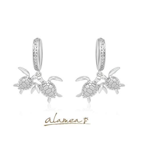 Turtle Earrings with White Topaz