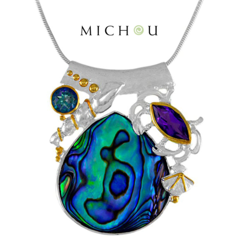 Abalone, Amethyst & Blue Topaz Necklace