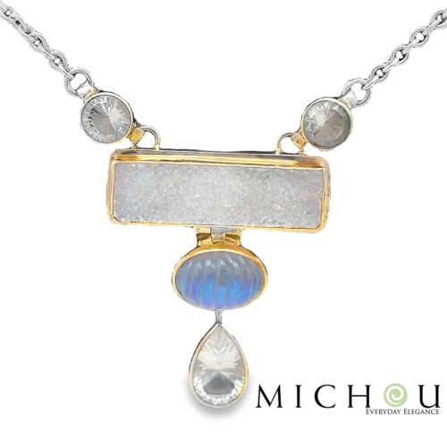 Druzy, Quartz (Ice), & Chalcedony (Blue) Necklace