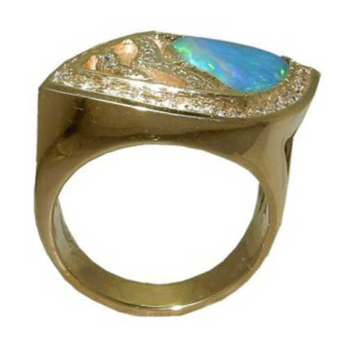 Opal (Natural Black) & Diamond Ring Side A